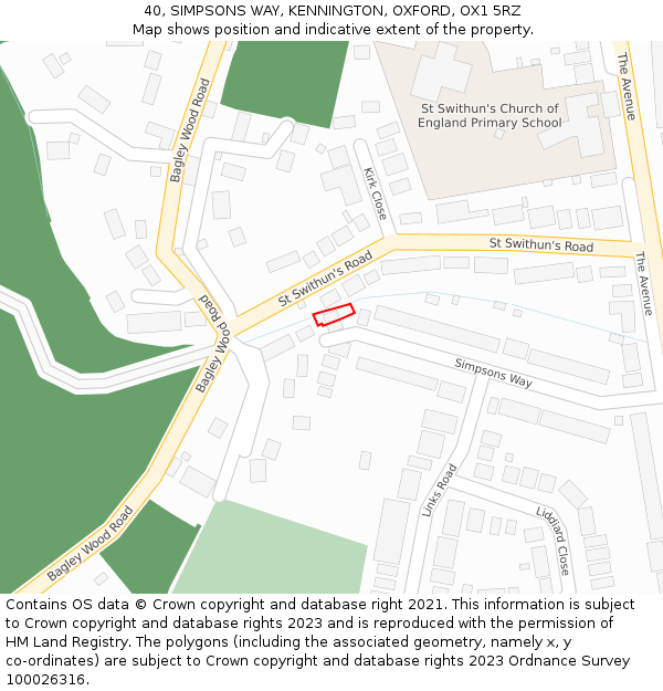 40, SIMPSONS WAY, KENNINGTON, OXFORD, OX1 5RZ: Location map and indicative extent of plot