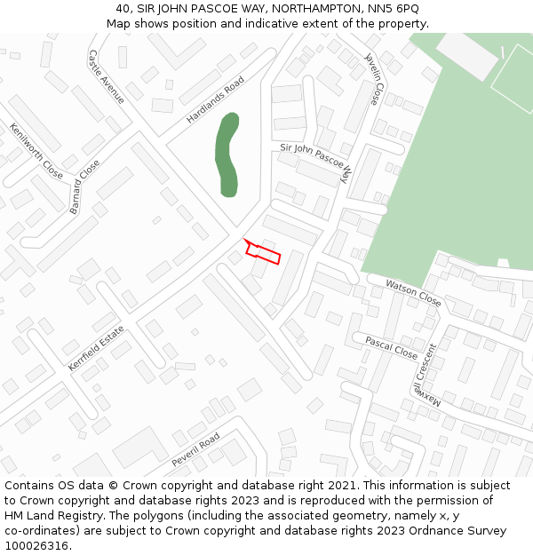 40, SIR JOHN PASCOE WAY, NORTHAMPTON, NN5 6PQ: Location map and indicative extent of plot