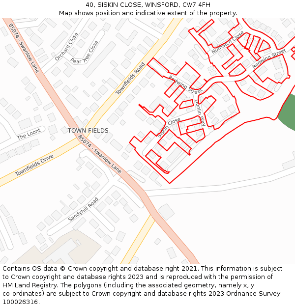 40, SISKIN CLOSE, WINSFORD, CW7 4FH: Location map and indicative extent of plot
