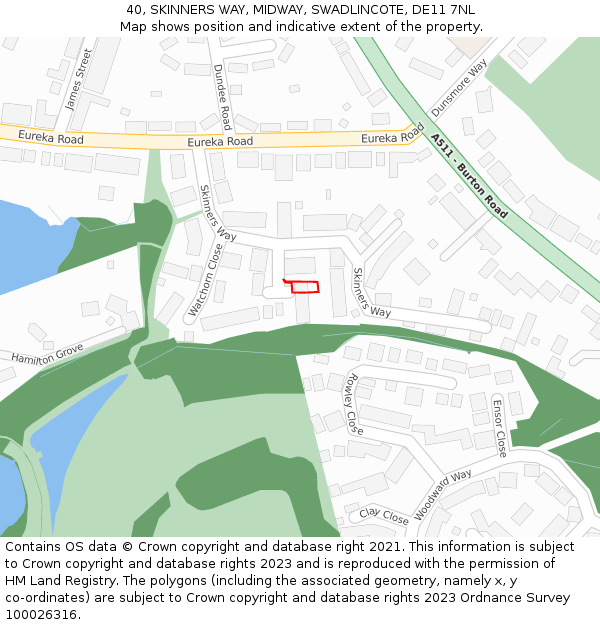 40, SKINNERS WAY, MIDWAY, SWADLINCOTE, DE11 7NL: Location map and indicative extent of plot