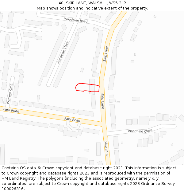 40, SKIP LANE, WALSALL, WS5 3LP: Location map and indicative extent of plot