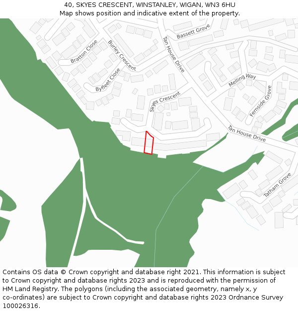40, SKYES CRESCENT, WINSTANLEY, WIGAN, WN3 6HU: Location map and indicative extent of plot