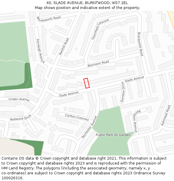 40, SLADE AVENUE, BURNTWOOD, WS7 2EL: Location map and indicative extent of plot