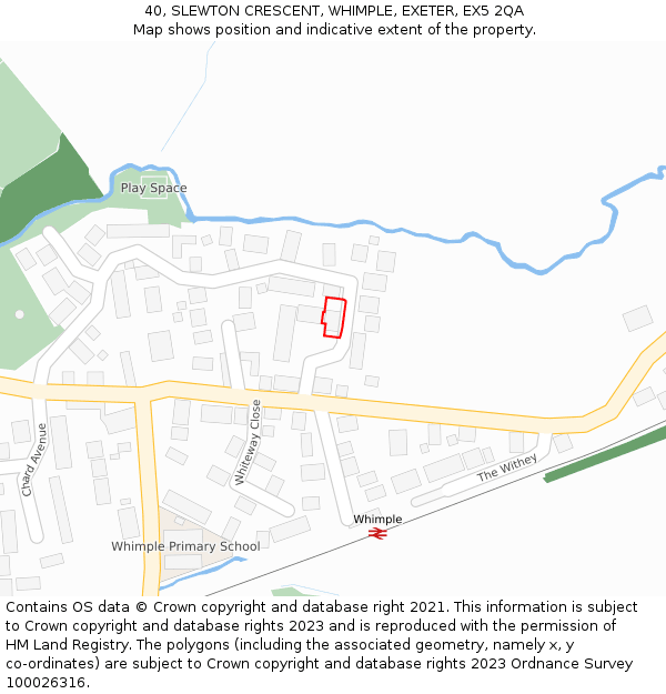 40, SLEWTON CRESCENT, WHIMPLE, EXETER, EX5 2QA: Location map and indicative extent of plot