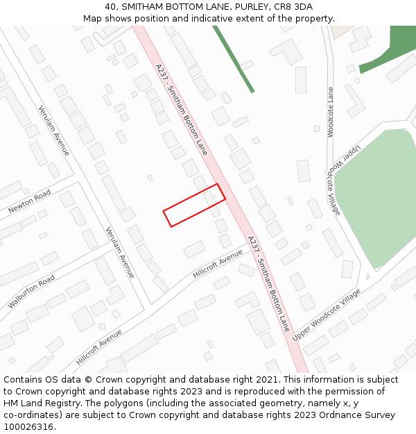 40, SMITHAM BOTTOM LANE, PURLEY, CR8 3DA: Location map and indicative extent of plot