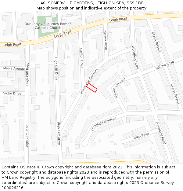 40, SOMERVILLE GARDENS, LEIGH-ON-SEA, SS9 1DF: Location map and indicative extent of plot