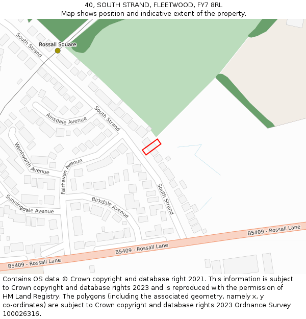 40, SOUTH STRAND, FLEETWOOD, FY7 8RL: Location map and indicative extent of plot