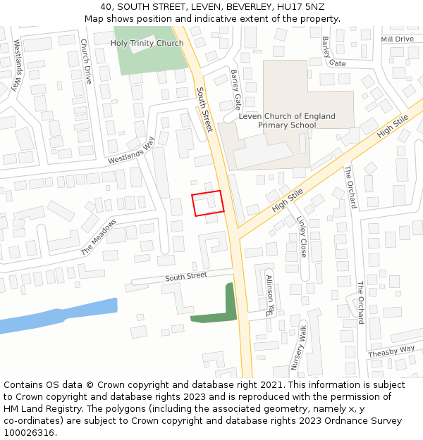 40, SOUTH STREET, LEVEN, BEVERLEY, HU17 5NZ: Location map and indicative extent of plot