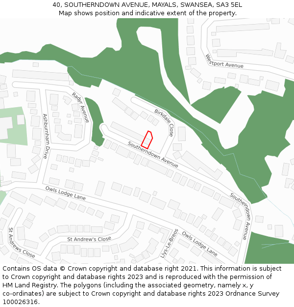 40, SOUTHERNDOWN AVENUE, MAYALS, SWANSEA, SA3 5EL: Location map and indicative extent of plot