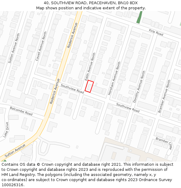 40, SOUTHVIEW ROAD, PEACEHAVEN, BN10 8DX: Location map and indicative extent of plot