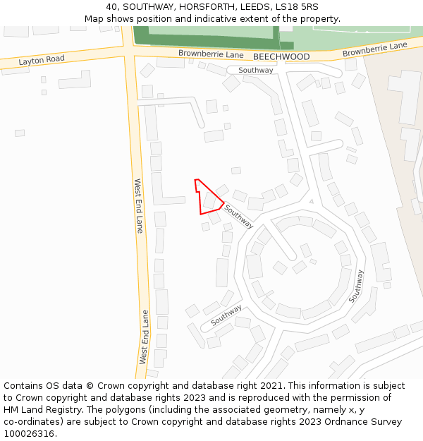 40, SOUTHWAY, HORSFORTH, LEEDS, LS18 5RS: Location map and indicative extent of plot