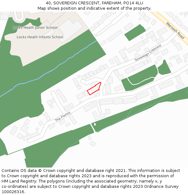 40, SOVEREIGN CRESCENT, FAREHAM, PO14 4LU: Location map and indicative extent of plot