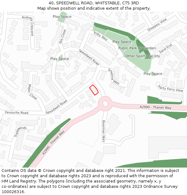 40, SPEEDWELL ROAD, WHITSTABLE, CT5 3RD: Location map and indicative extent of plot
