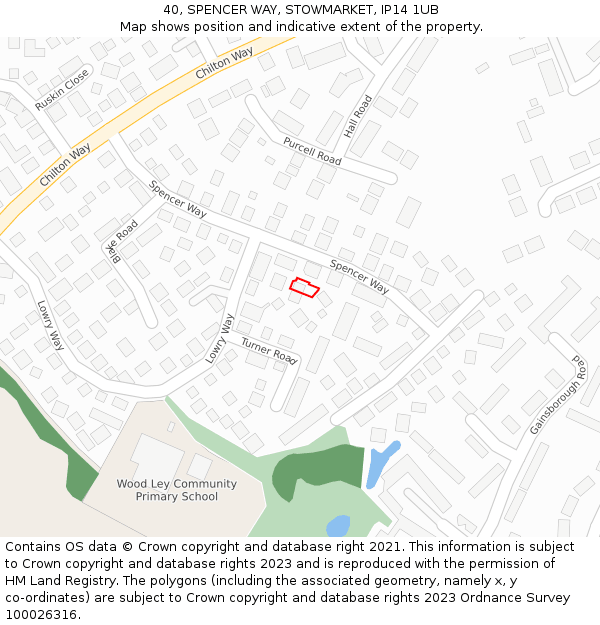 40, SPENCER WAY, STOWMARKET, IP14 1UB: Location map and indicative extent of plot