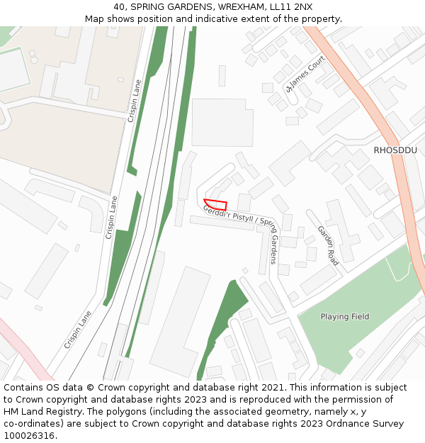 40, SPRING GARDENS, WREXHAM, LL11 2NX: Location map and indicative extent of plot