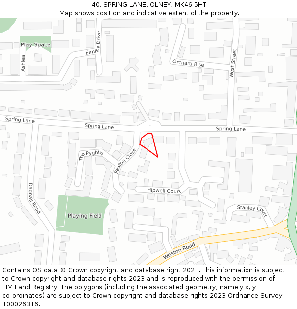 40, SPRING LANE, OLNEY, MK46 5HT: Location map and indicative extent of plot