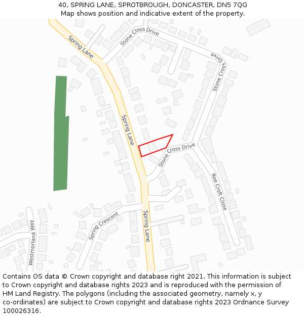 40, SPRING LANE, SPROTBROUGH, DONCASTER, DN5 7QG: Location map and indicative extent of plot