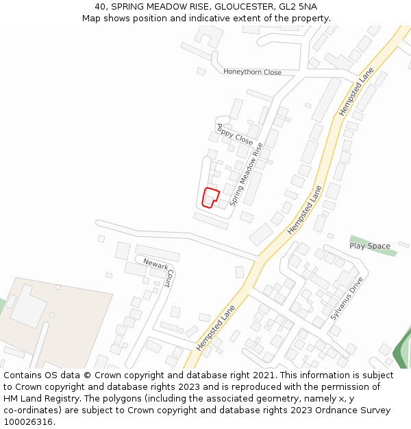40, SPRING MEADOW RISE, GLOUCESTER, GL2 5NA: Location map and indicative extent of plot