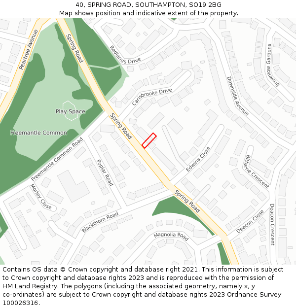 40, SPRING ROAD, SOUTHAMPTON, SO19 2BG: Location map and indicative extent of plot