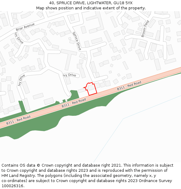 40, SPRUCE DRIVE, LIGHTWATER, GU18 5YX: Location map and indicative extent of plot