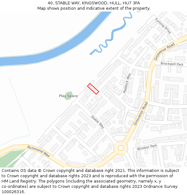 40, STABLE WAY, KINGSWOOD, HULL, HU7 3FA: Location map and indicative extent of plot