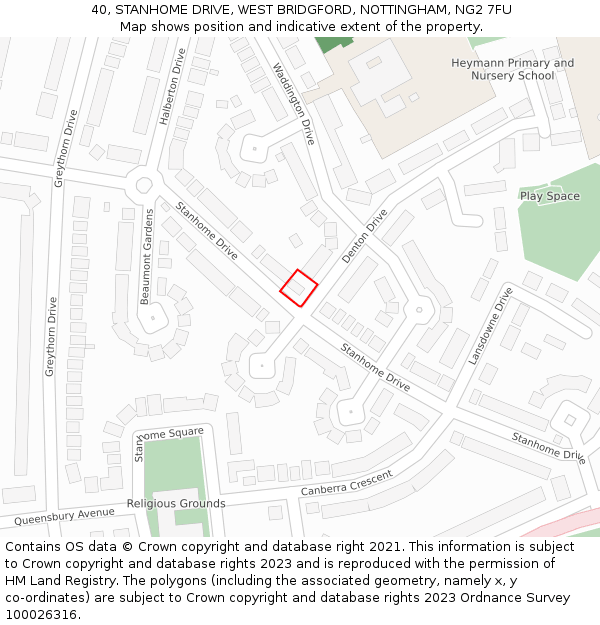 40, STANHOME DRIVE, WEST BRIDGFORD, NOTTINGHAM, NG2 7FU: Location map and indicative extent of plot