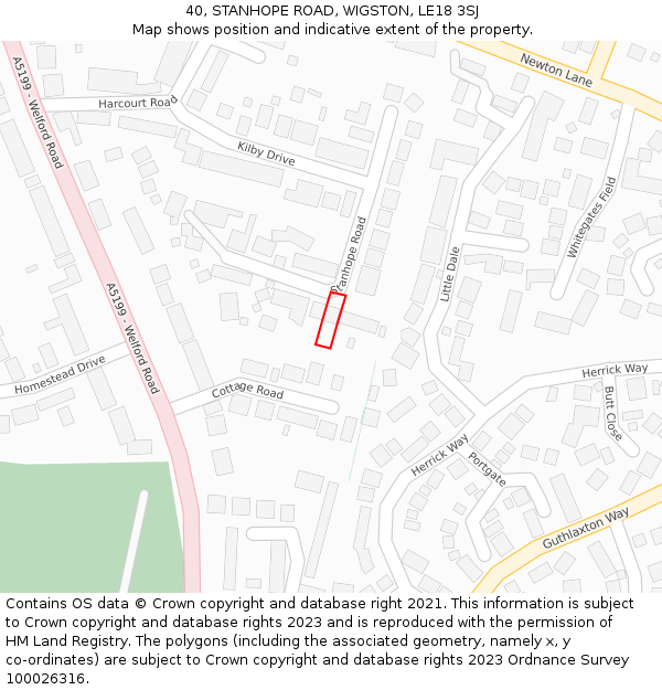 40, STANHOPE ROAD, WIGSTON, LE18 3SJ: Location map and indicative extent of plot