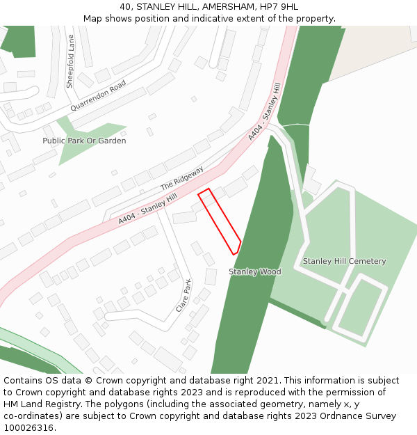 40, STANLEY HILL, AMERSHAM, HP7 9HL: Location map and indicative extent of plot