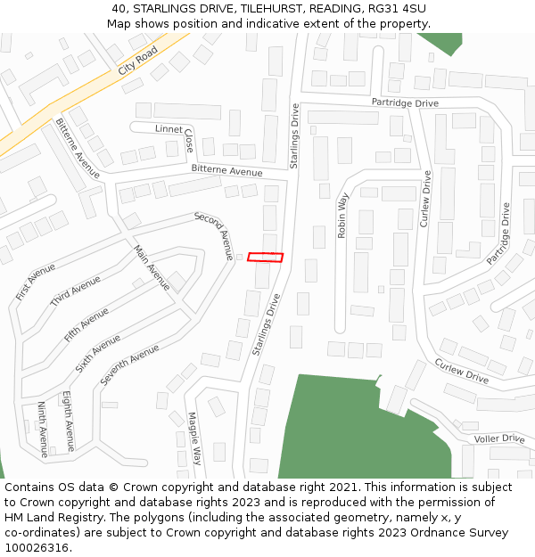 40, STARLINGS DRIVE, TILEHURST, READING, RG31 4SU: Location map and indicative extent of plot