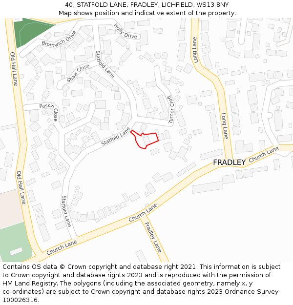 40, STATFOLD LANE, FRADLEY, LICHFIELD, WS13 8NY: Location map and indicative extent of plot