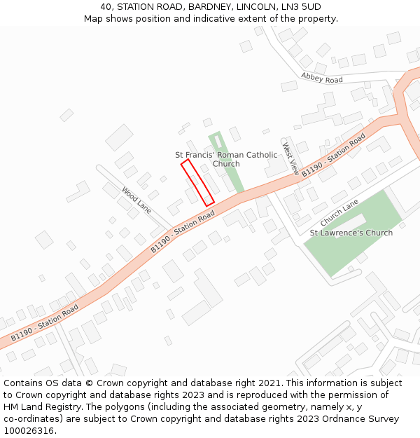 40, STATION ROAD, BARDNEY, LINCOLN, LN3 5UD: Location map and indicative extent of plot