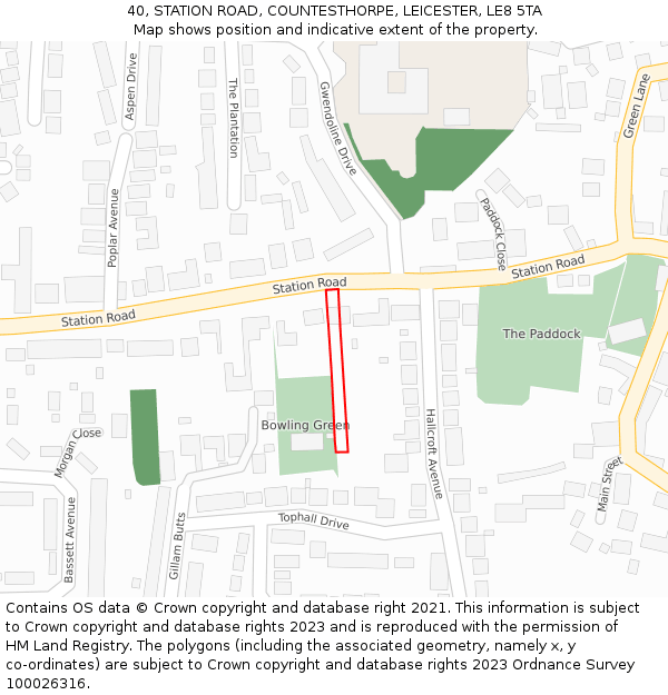 40, STATION ROAD, COUNTESTHORPE, LEICESTER, LE8 5TA: Location map and indicative extent of plot