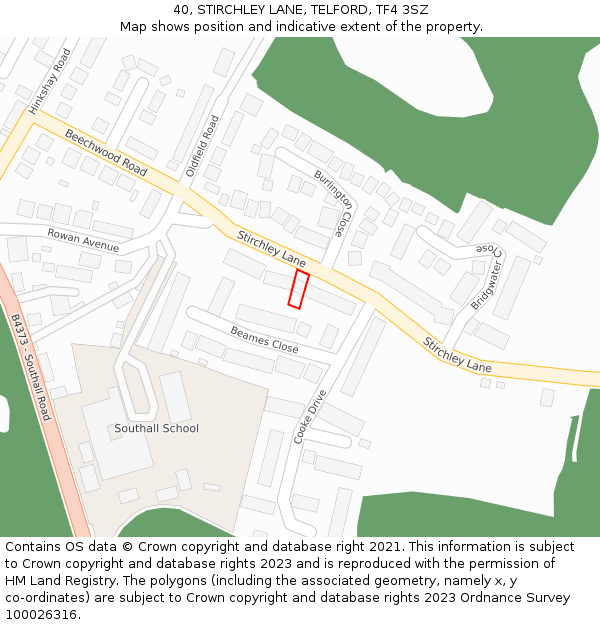 40, STIRCHLEY LANE, TELFORD, TF4 3SZ: Location map and indicative extent of plot