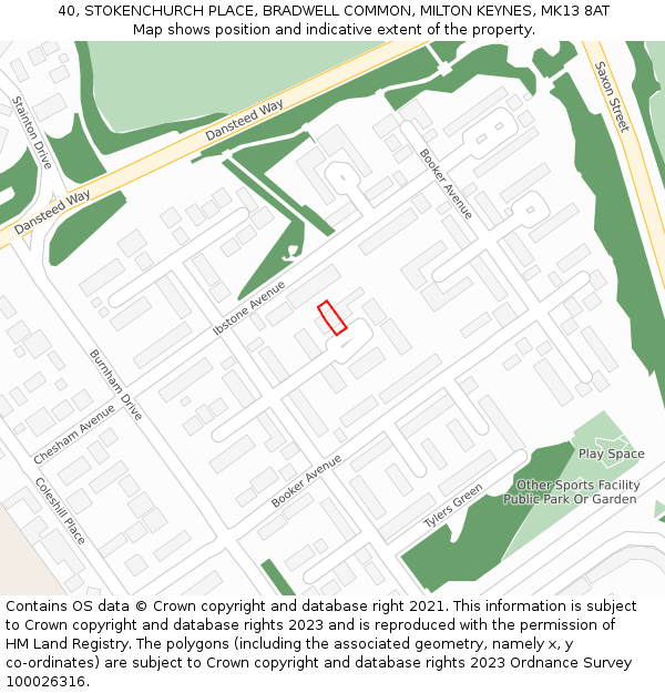 40, STOKENCHURCH PLACE, BRADWELL COMMON, MILTON KEYNES, MK13 8AT: Location map and indicative extent of plot