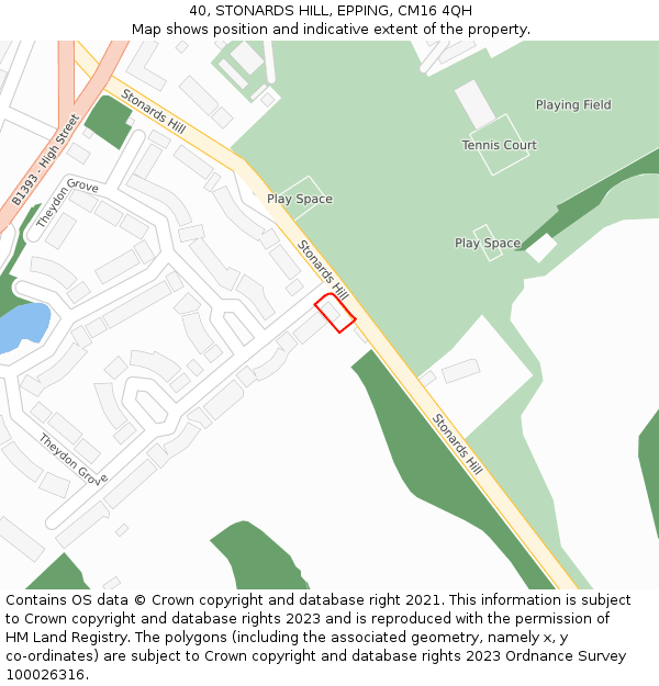 40, STONARDS HILL, EPPING, CM16 4QH: Location map and indicative extent of plot