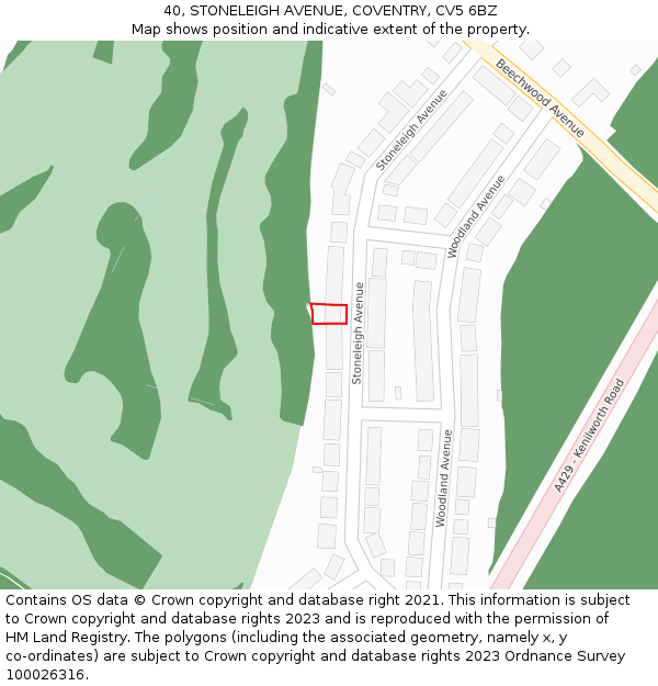 40, STONELEIGH AVENUE, COVENTRY, CV5 6BZ: Location map and indicative extent of plot