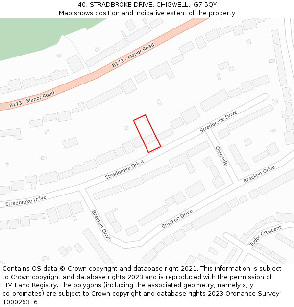 40, STRADBROKE DRIVE, CHIGWELL, IG7 5QY: Location map and indicative extent of plot