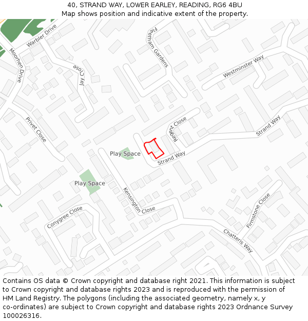 40, STRAND WAY, LOWER EARLEY, READING, RG6 4BU: Location map and indicative extent of plot