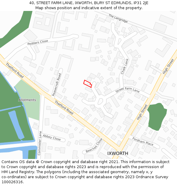 40, STREET FARM LANE, IXWORTH, BURY ST EDMUNDS, IP31 2JE: Location map and indicative extent of plot