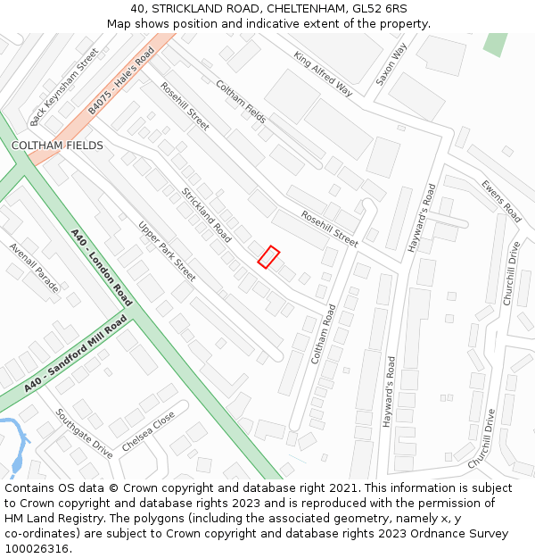 40, STRICKLAND ROAD, CHELTENHAM, GL52 6RS: Location map and indicative extent of plot