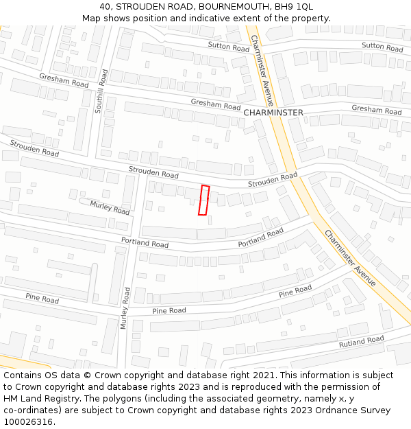 40, STROUDEN ROAD, BOURNEMOUTH, BH9 1QL: Location map and indicative extent of plot