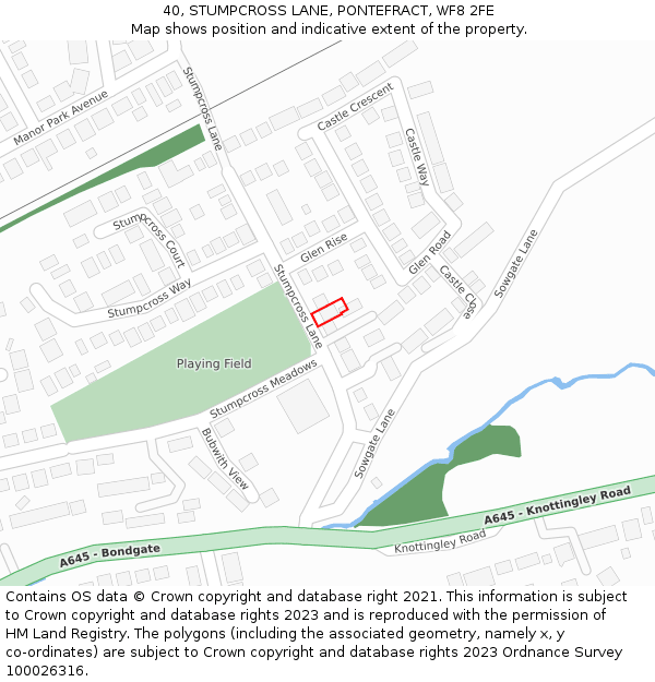 40, STUMPCROSS LANE, PONTEFRACT, WF8 2FE: Location map and indicative extent of plot