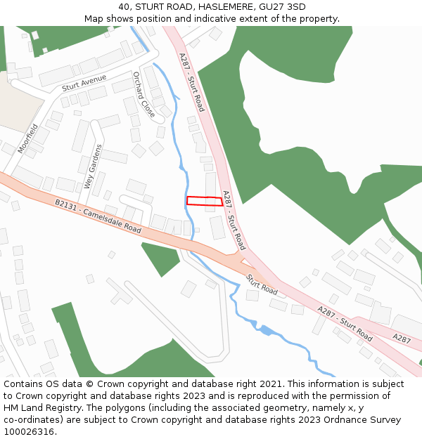 40, STURT ROAD, HASLEMERE, GU27 3SD: Location map and indicative extent of plot