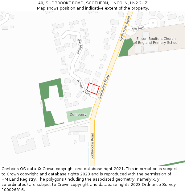 40, SUDBROOKE ROAD, SCOTHERN, LINCOLN, LN2 2UZ: Location map and indicative extent of plot