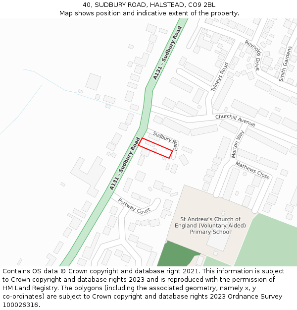 40, SUDBURY ROAD, HALSTEAD, CO9 2BL: Location map and indicative extent of plot