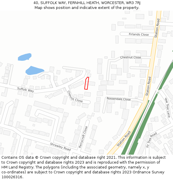 40, SUFFOLK WAY, FERNHILL HEATH, WORCESTER, WR3 7RJ: Location map and indicative extent of plot