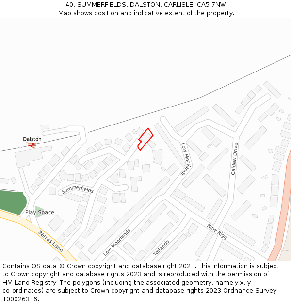 40, SUMMERFIELDS, DALSTON, CARLISLE, CA5 7NW: Location map and indicative extent of plot