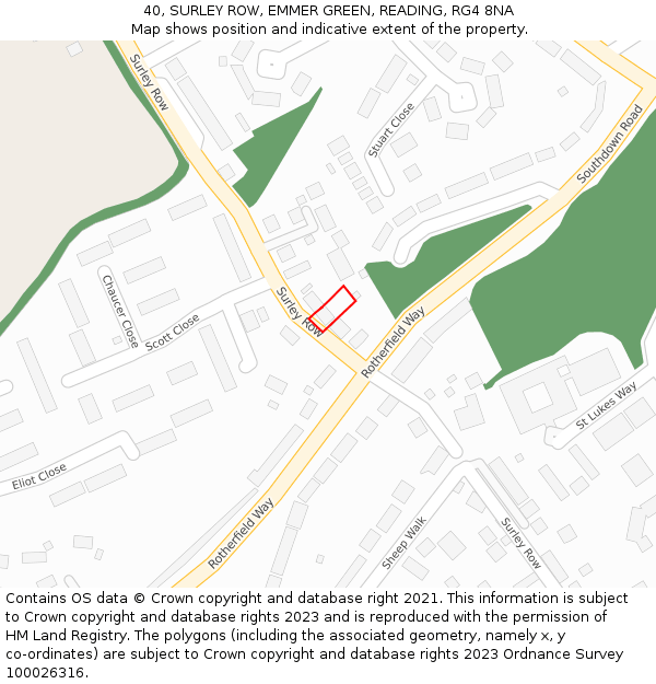 40, SURLEY ROW, EMMER GREEN, READING, RG4 8NA: Location map and indicative extent of plot
