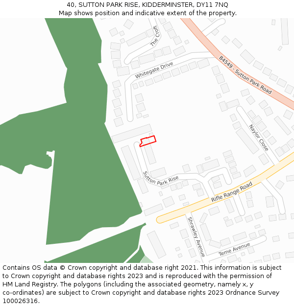 40, SUTTON PARK RISE, KIDDERMINSTER, DY11 7NQ: Location map and indicative extent of plot