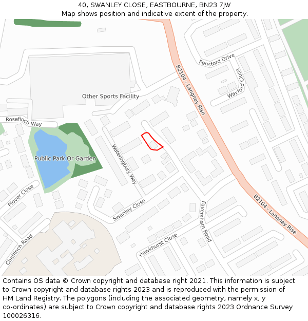 40, SWANLEY CLOSE, EASTBOURNE, BN23 7JW: Location map and indicative extent of plot